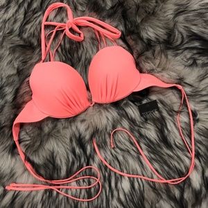TOPSHOP Plunge Bikini TopStrappy Tie Coral Orange